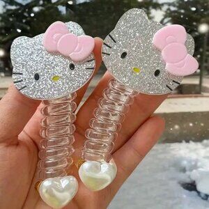 💲3⃣▶Glittery Hello Kitty Hair Clips with Pink Bow